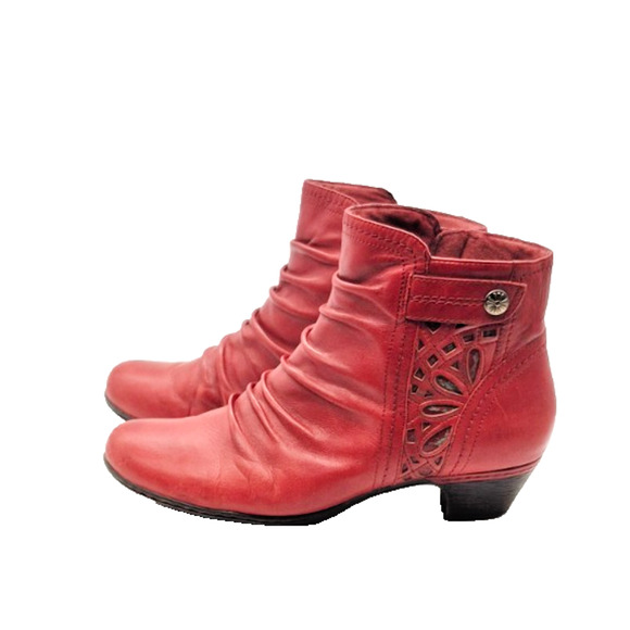 Rockport Ankle Boots Tooled Leather Etched Button & Zip Sides Women's 11 M - Picture 1 of 12